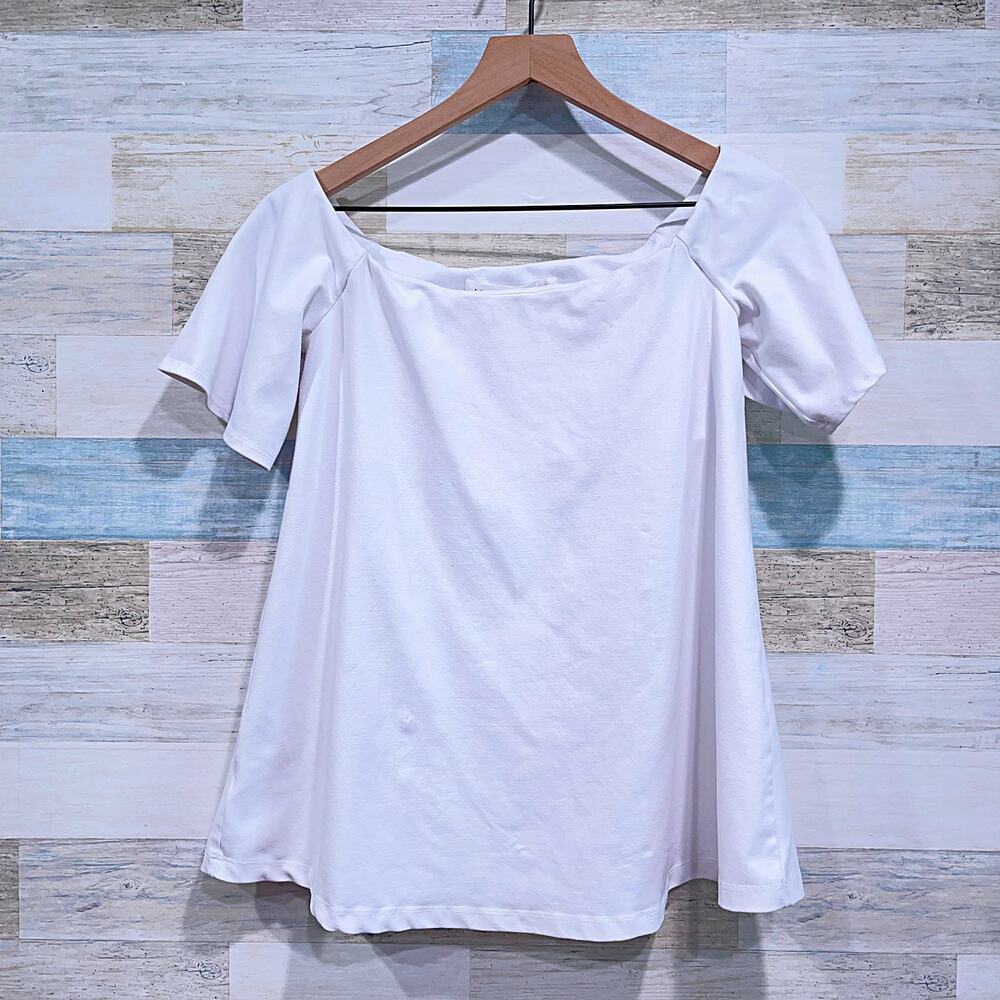Susana Monaco Off The Shoulder Swing Fit Blouse White Ponte Knit Womens XS